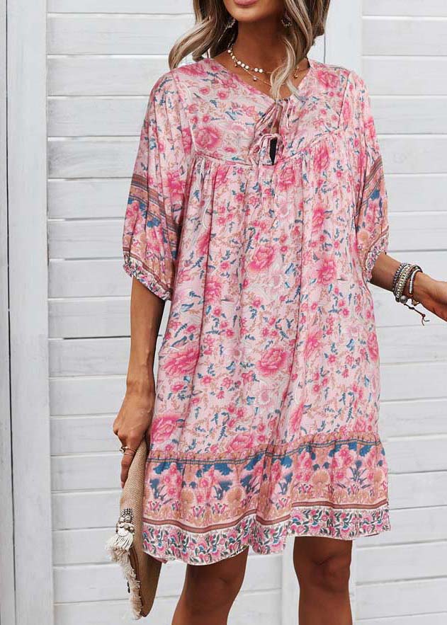 Patchwork Dress Mid Wrinkled Pink Summer Holiday Organic