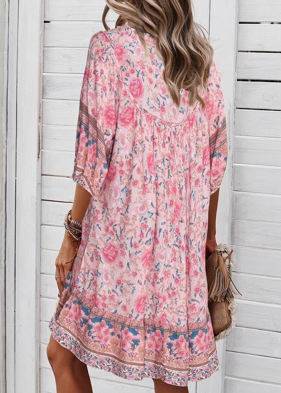Patchwork Dress Mid Wrinkled Pink Summer Holiday Organic