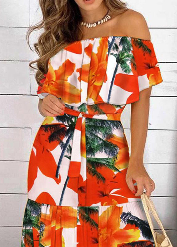 Patchwork Neck Slash Red Dresses Tunic Long Summer Organic