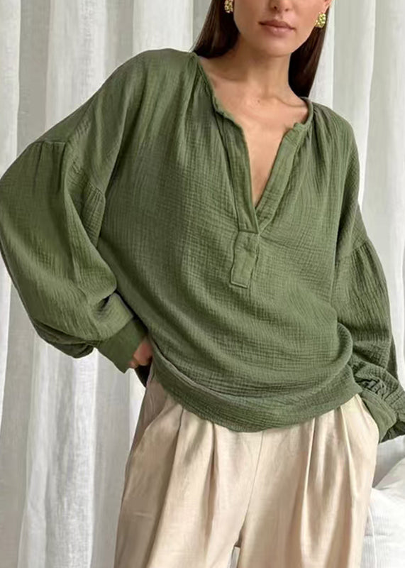 Tops Fall Patchwork V Plus Size Neck Green Solid