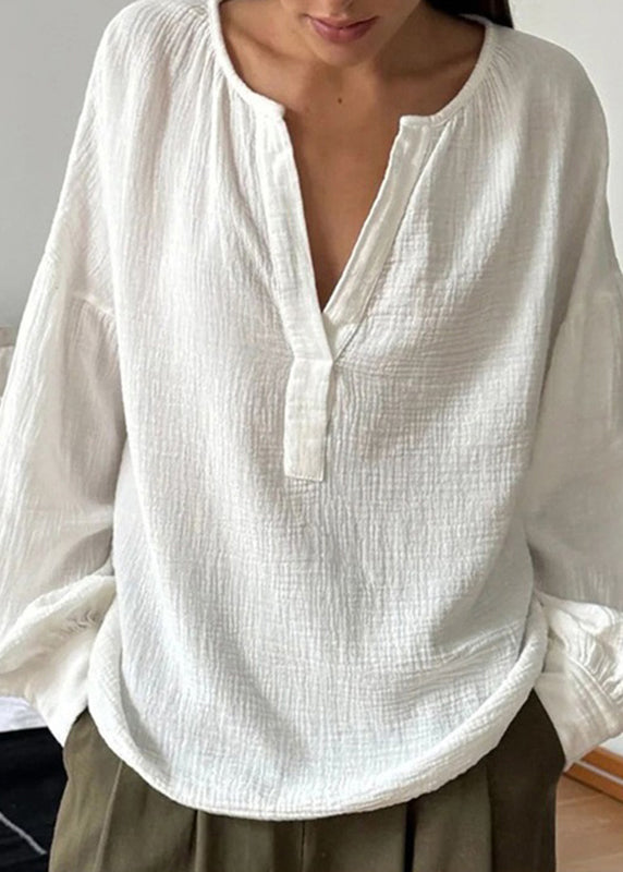 Plus T White Neck Patchwork Fall Size Cotton Shirts V