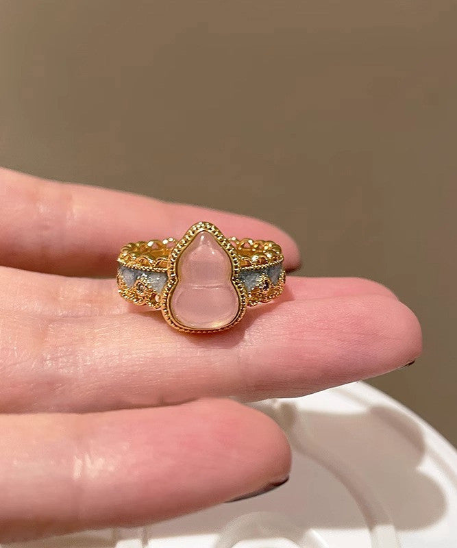 Silver Open Gourds Retro Two-Piece Sterling Lace Set Overgild Gold Rings