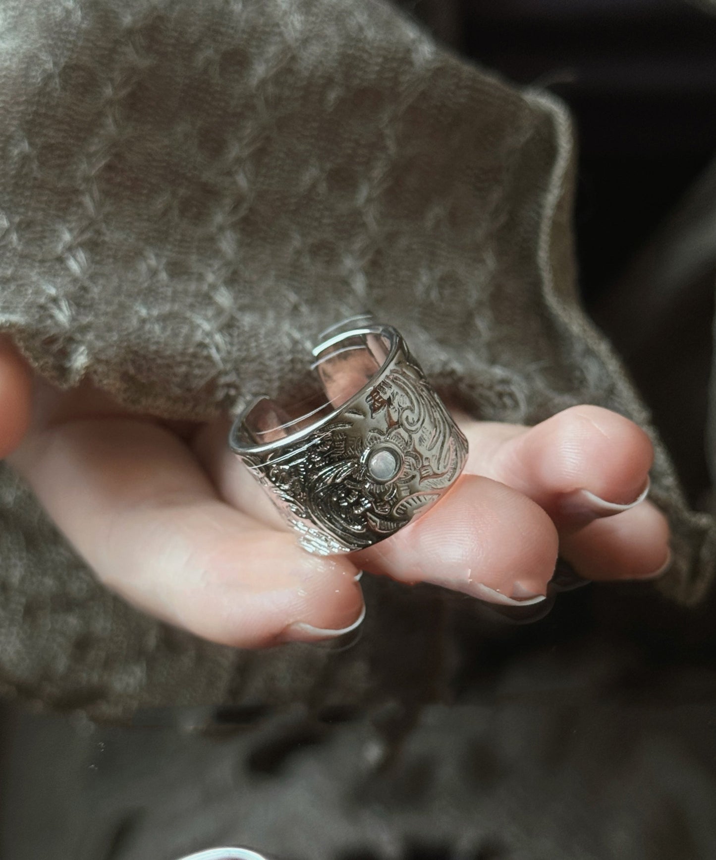 Open Silk Silver Jade Rings Sterling Retro