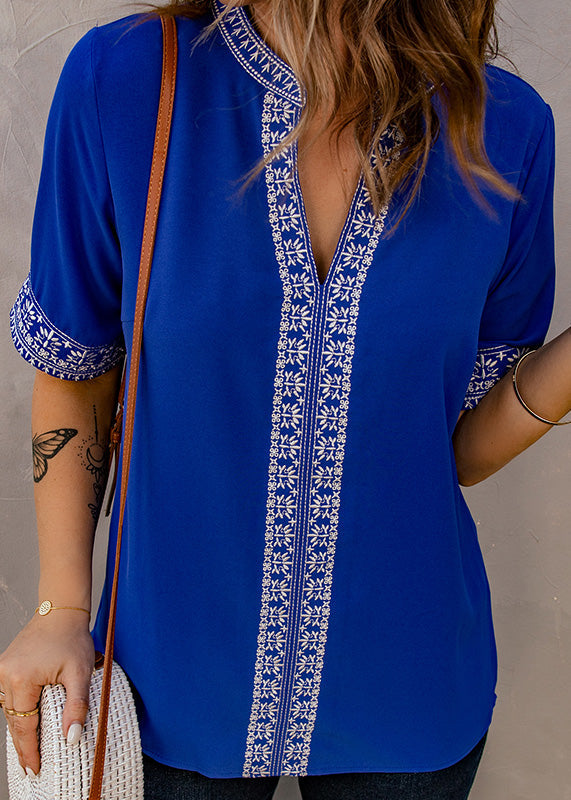 Blue Summer T Royal Thin Shirts Embroidered