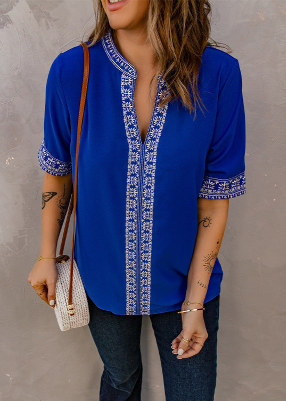 Blue Summer T Royal Thin Shirts Embroidered
