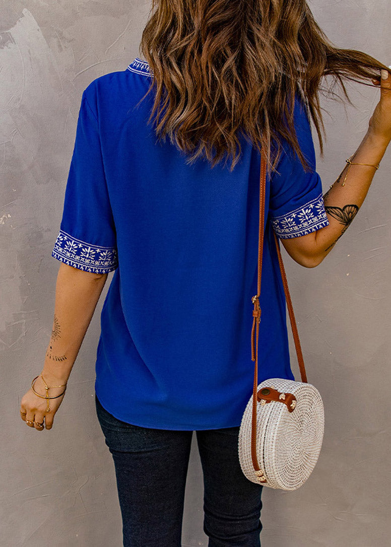 Blue Summer T Royal Thin Shirts Embroidered