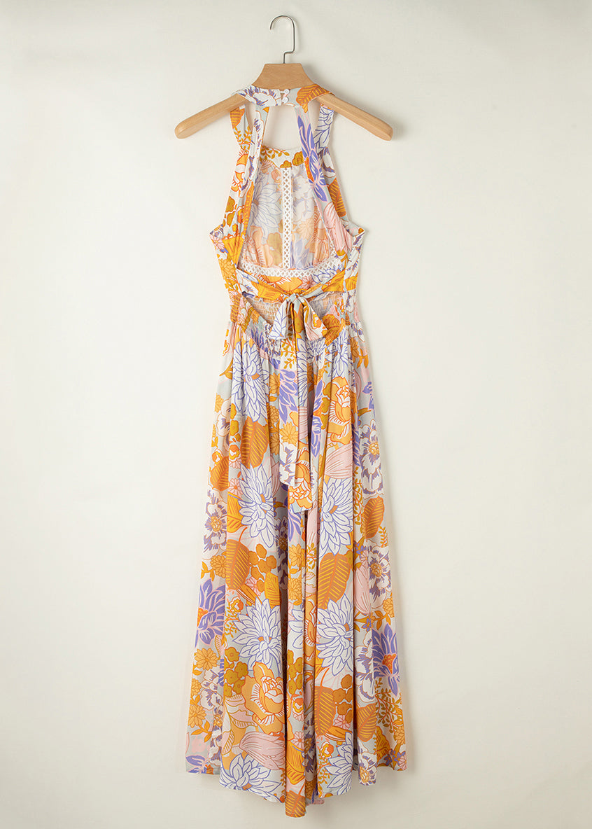 Slim Maxi Fit Tunic Colorblock Dresses Backless Print Sleeveless