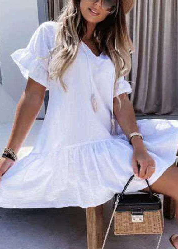 Patchwork Blue Summer Dresses Baby V Neck Vacation Style Mid