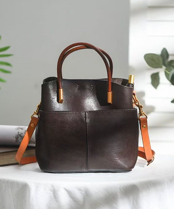 Style Large Handbag Tote Orange Durable Leather