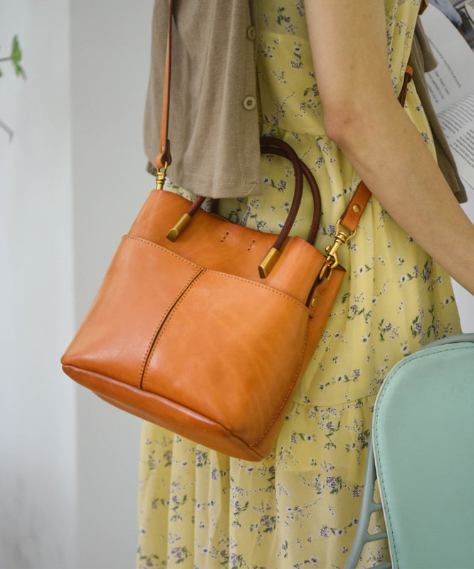 Style Large Handbag Tote Orange Durable Leather