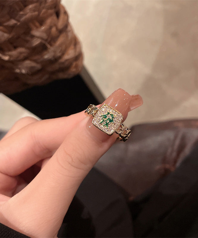 Set Two-Piece Rings Stylish Alloy Mahjong Zircon
