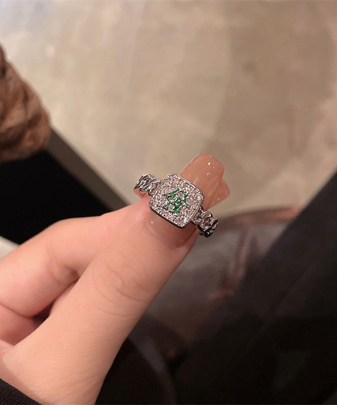 Set Two-Piece Rings Stylish Alloy Mahjong Zircon