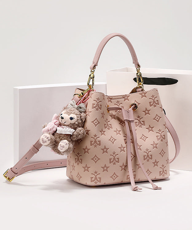 Stylish Calf Bucket Leather Pink Embossed Bag