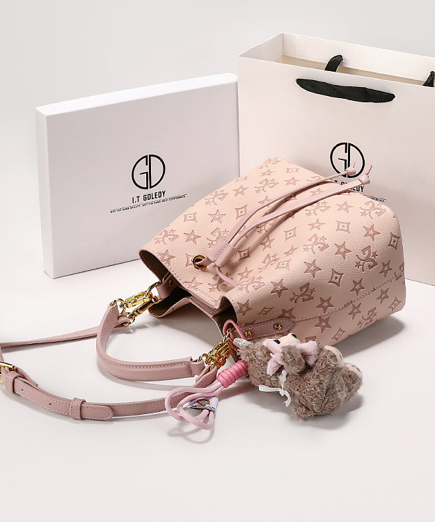 Stylish Calf Bucket Leather Pink Embossed Bag