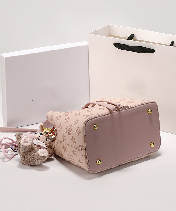 Stylish Calf Bucket Leather Pink Embossed Bag