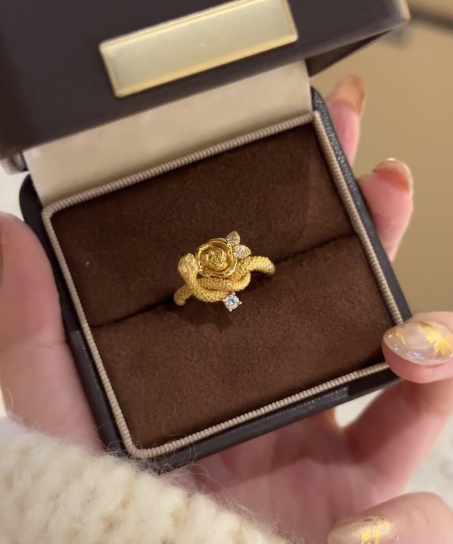 And Silver Rose Snake Rings Sterling Zircon Unique Overgild Gold