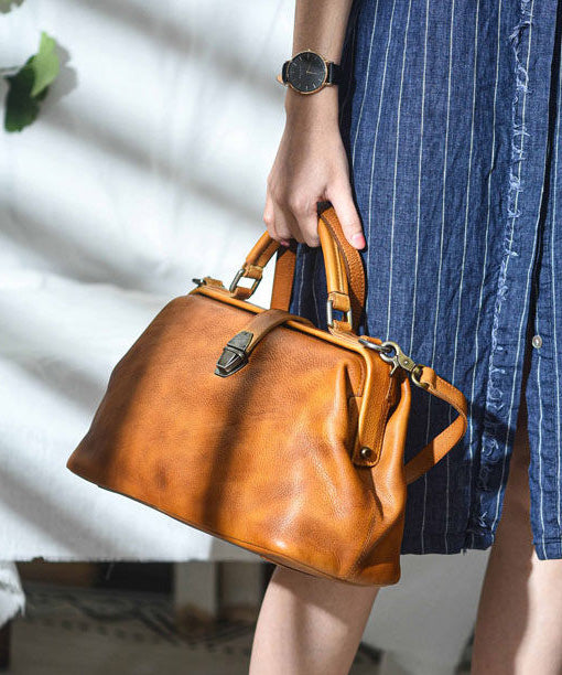Leather Brown Capacity Tote Vintage Handbag Large