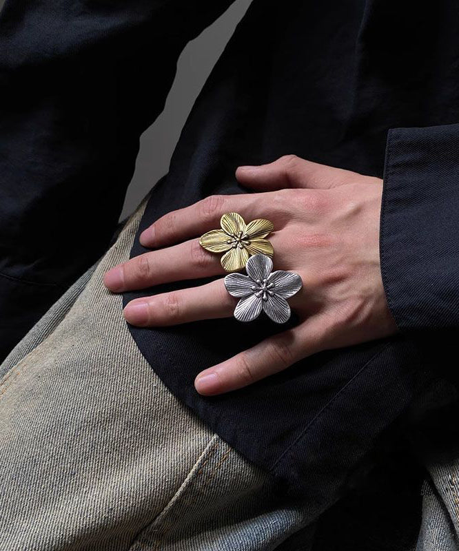 Two-Piece Open Set Floral Metal Vintage Rings