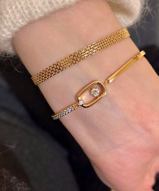 Gold Zircon Steel Two-Piece Bracelet Chain Set Stainless Vogue
