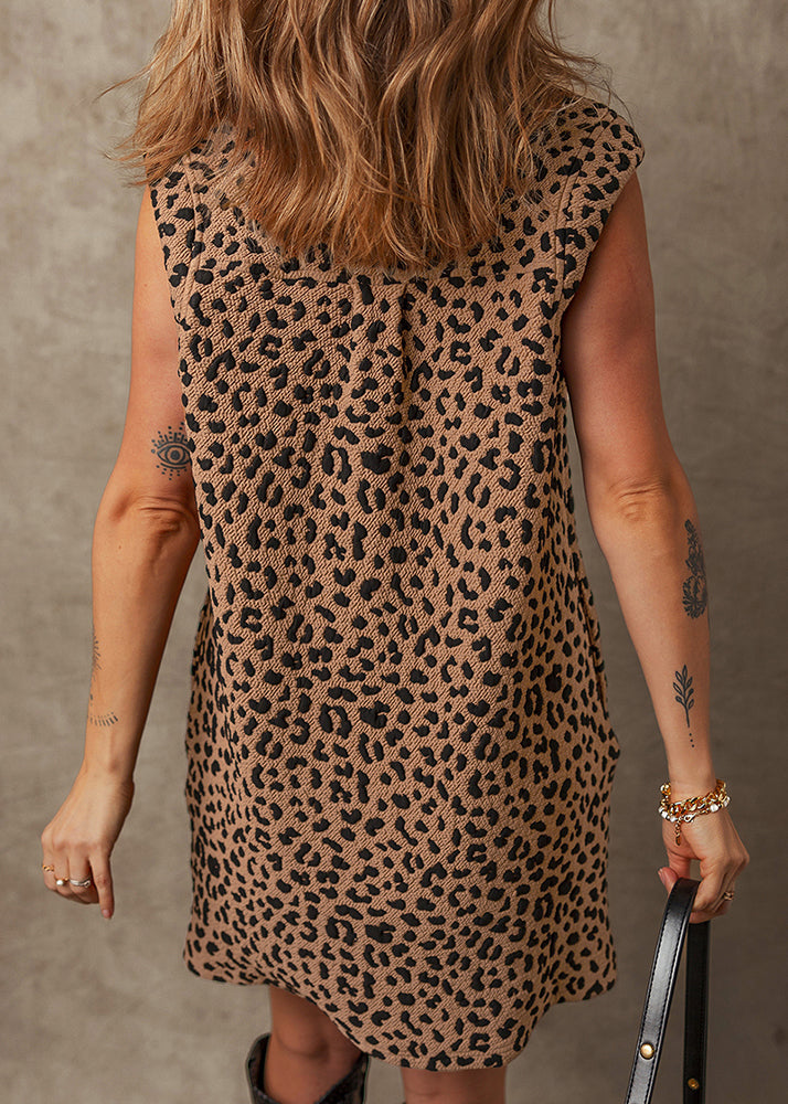 Dress Patchwork Print Mid Leopard Sleeveless Vogue