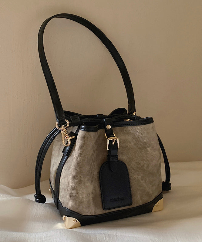 Drawstring Bucket Women Leather Bag Black Faux