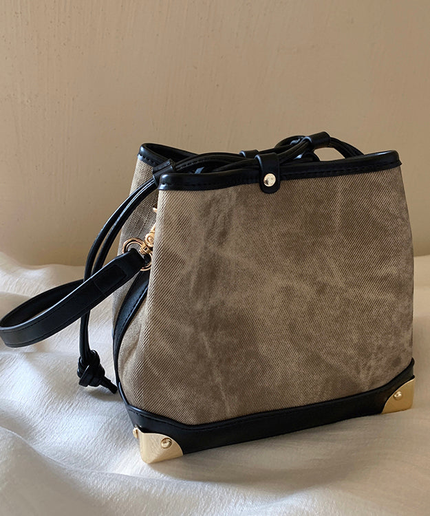Drawstring Bucket Women Leather Bag Black Faux
