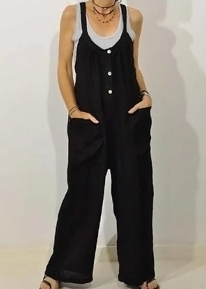SampleWomen Khaki O-Neck Button Solid Jumpsuits Sleeveless