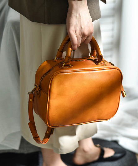 Women Large Doctor Orange Leather Capacity Bag