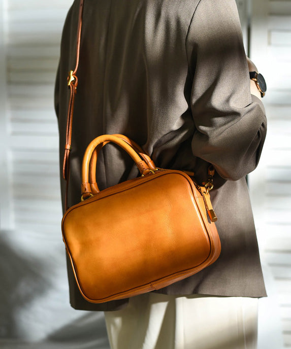 Women Large Doctor Orange Leather Capacity Bag