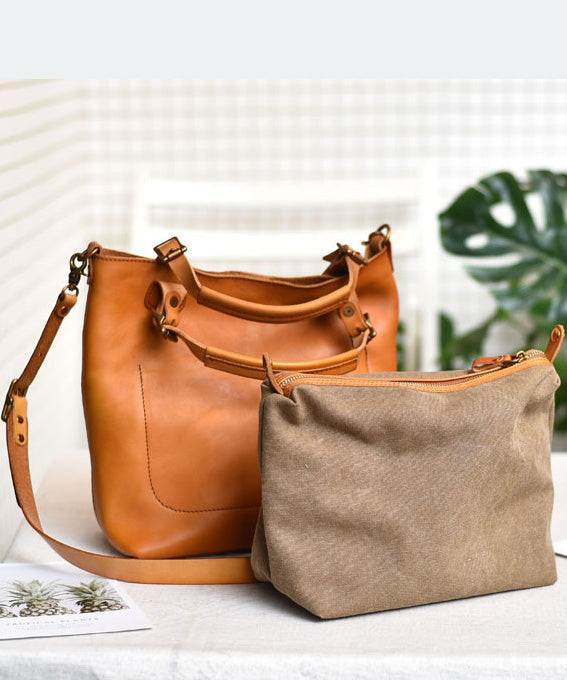 Orange Capacity Large Leather Handbag Tote Women