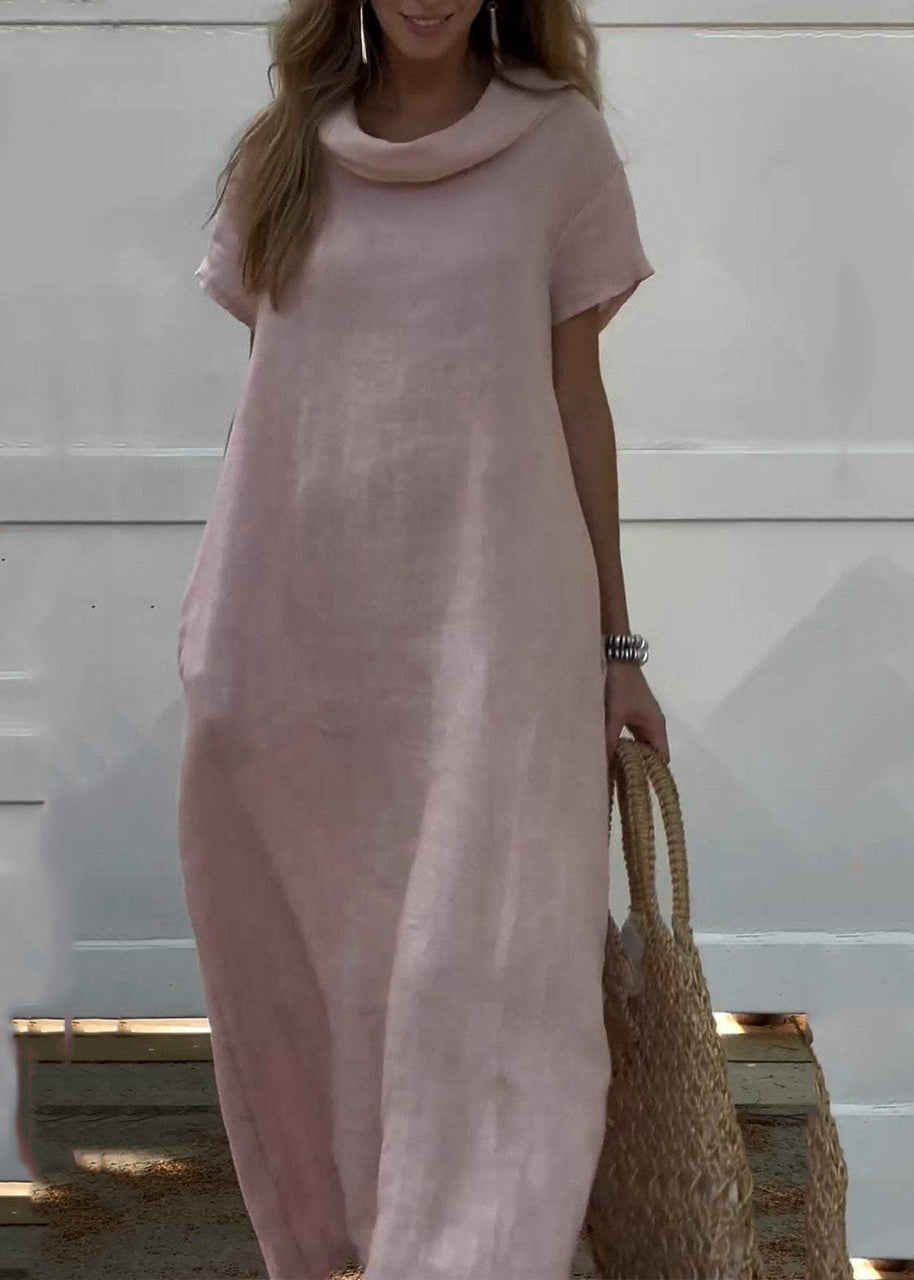 Wholesale SampleWomen Pink Turtle Neck Patchwork Solid Vacation Long Dresses Summer