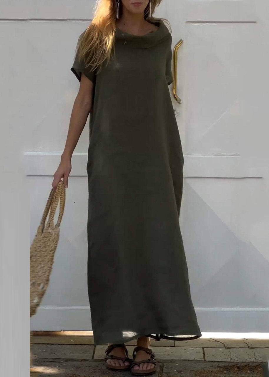 Wholesale SampleWomen Pink Turtle Neck Patchwork Solid Vacation Long Dresses Summer