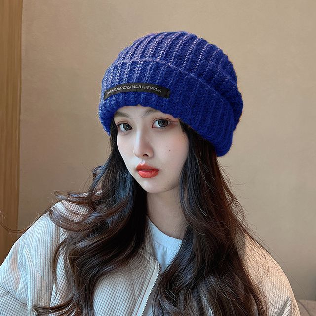 Lettering Applique Knit Beanie