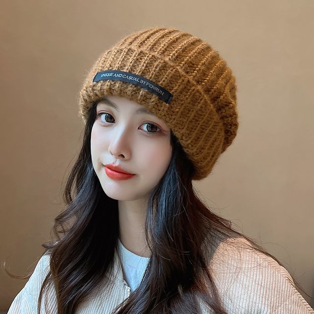 Lettering Applique Knit Beanie