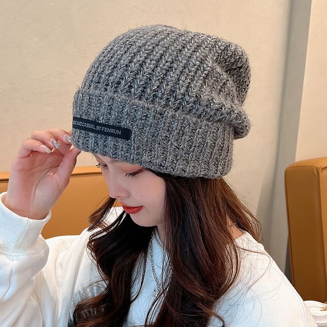 Lettering Applique Knit Beanie