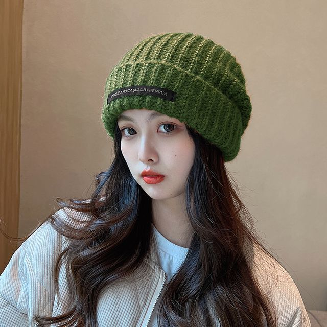 Lettering Applique Knit Beanie