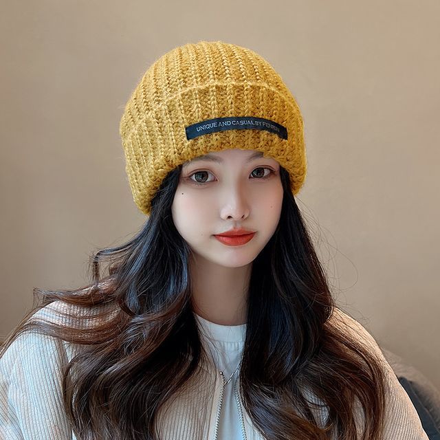 Lettering Applique Knit Beanie