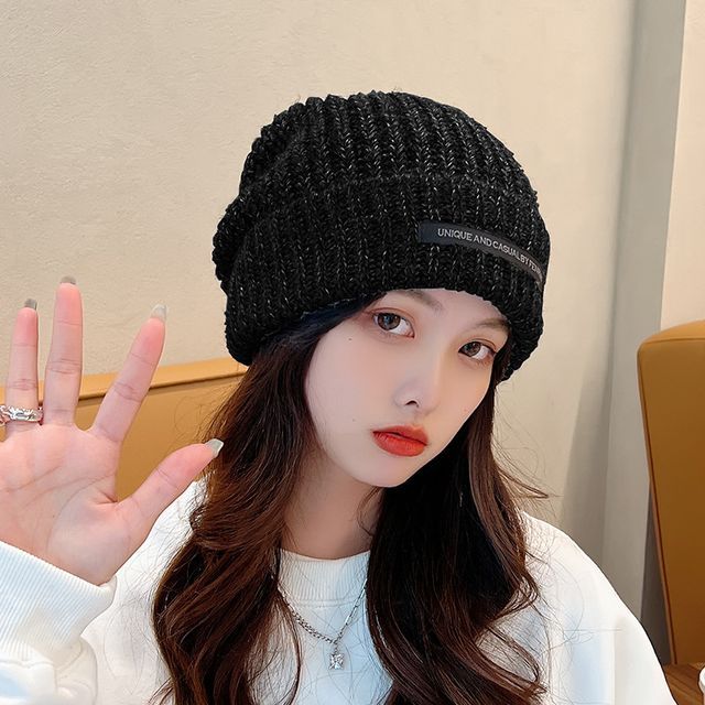 Lettering Applique Knit Beanie