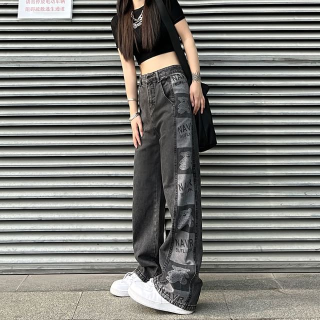 Baggy Jeans High Graphic Waist Print