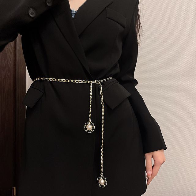 Faux Pearl Floral Belt Chain