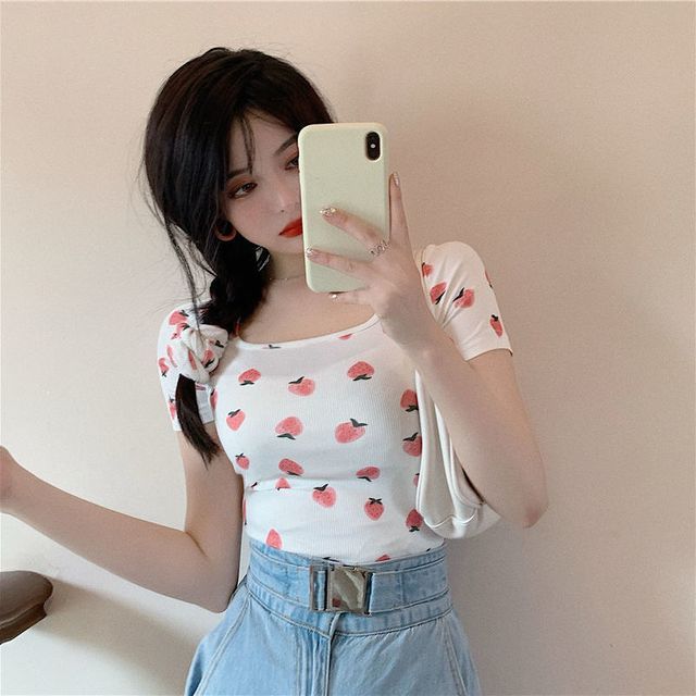 Short-Sleeve Strawberry T-Shirt Print