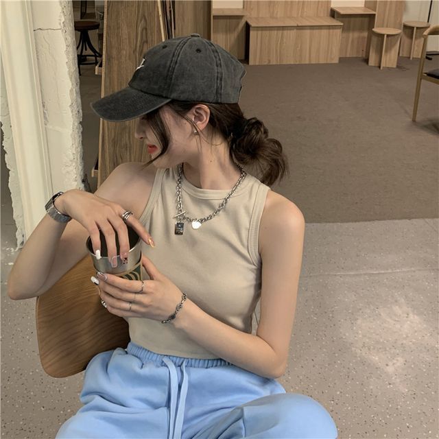 Round Neck Crop Top Tank Plain