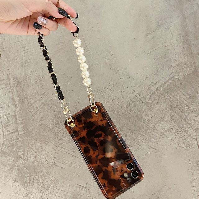 Sample Leopard Print Faux Pearl Chain Phone Case