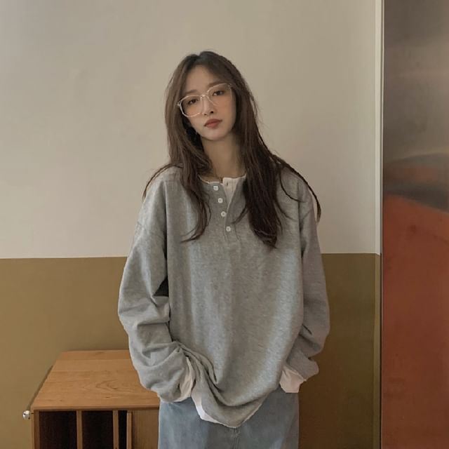 Mock T-Shirt Henley Long-Sleeve Two-Piece