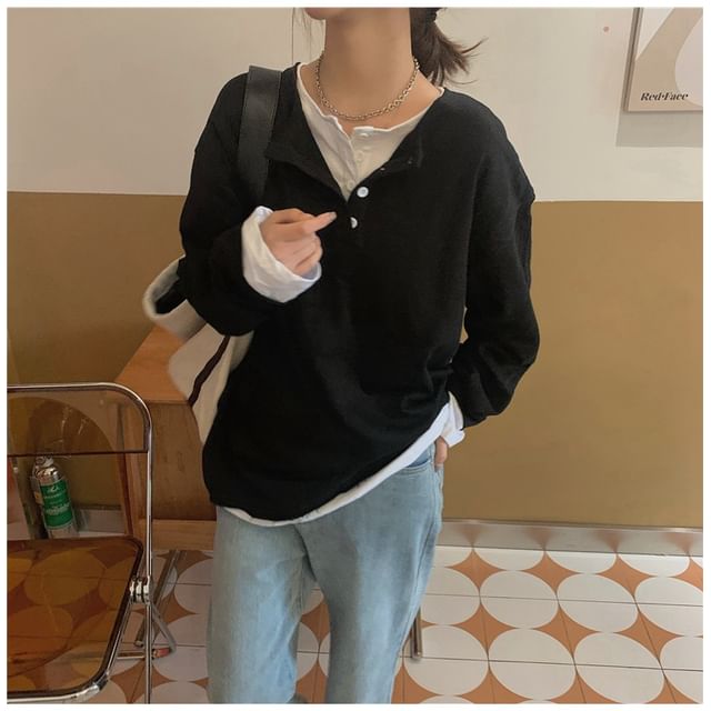 Mock T-Shirt Henley Long-Sleeve Two-Piece