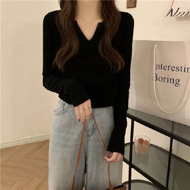 T-Shirt Neck Long-Sleeve Notch Plain