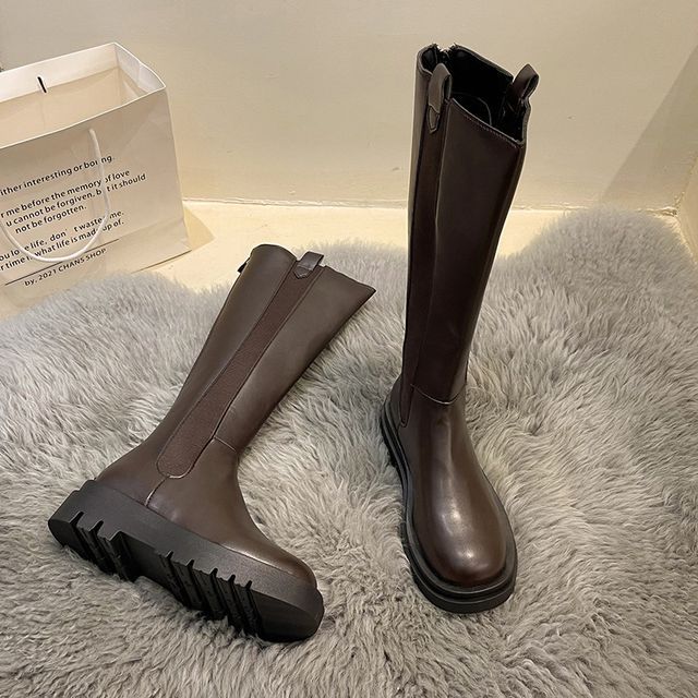 Tall Leather Boots Chelsea Faux Platform
