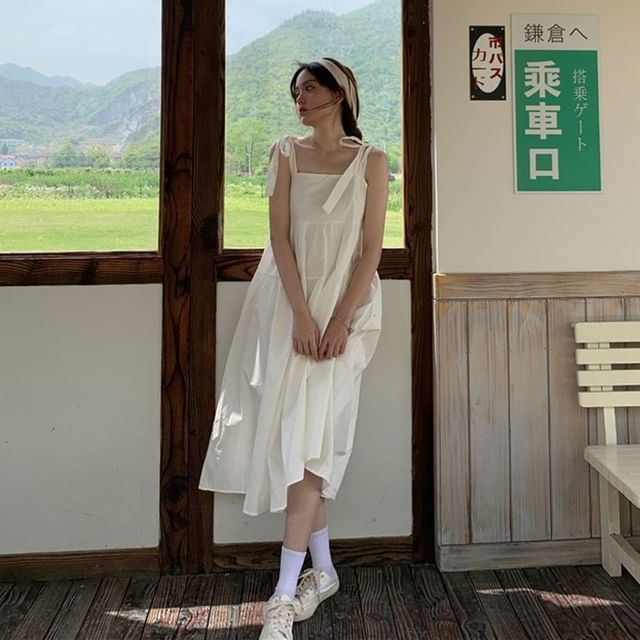 Strap Midi Sundress Plain Spaghetti