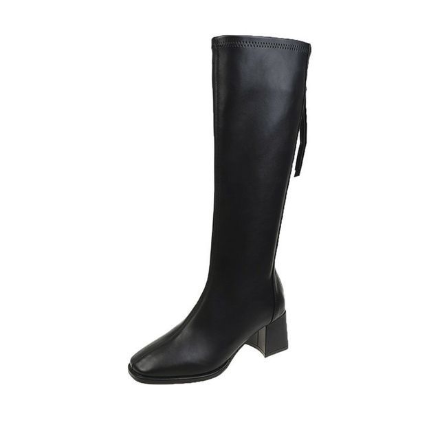 Boots Tall Faux Leather Block-Heel