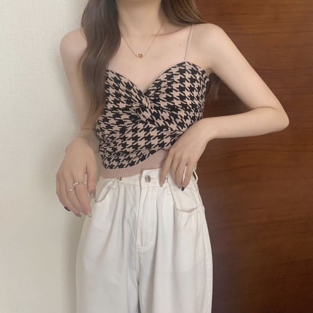 Knotted Cami Houndstooth Top